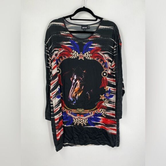Just Cavalli Silk Pre-Fall 2012 Collection Mini Horse Print Shift Dress size 44 - Picture 1 of 3